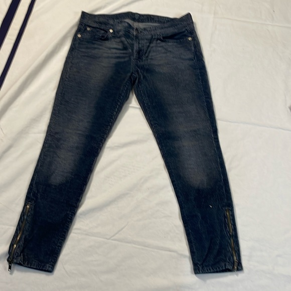 7 For All Mankind Women’s Blue Velvet Corduroy Cropped & Skinny Jeans Pants 32 - Picture 7 of 12